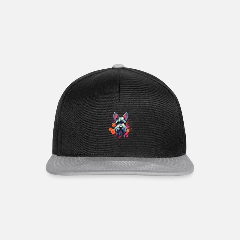 Bunter Hundekopf - Snapback Cap - Schwarz/Grau