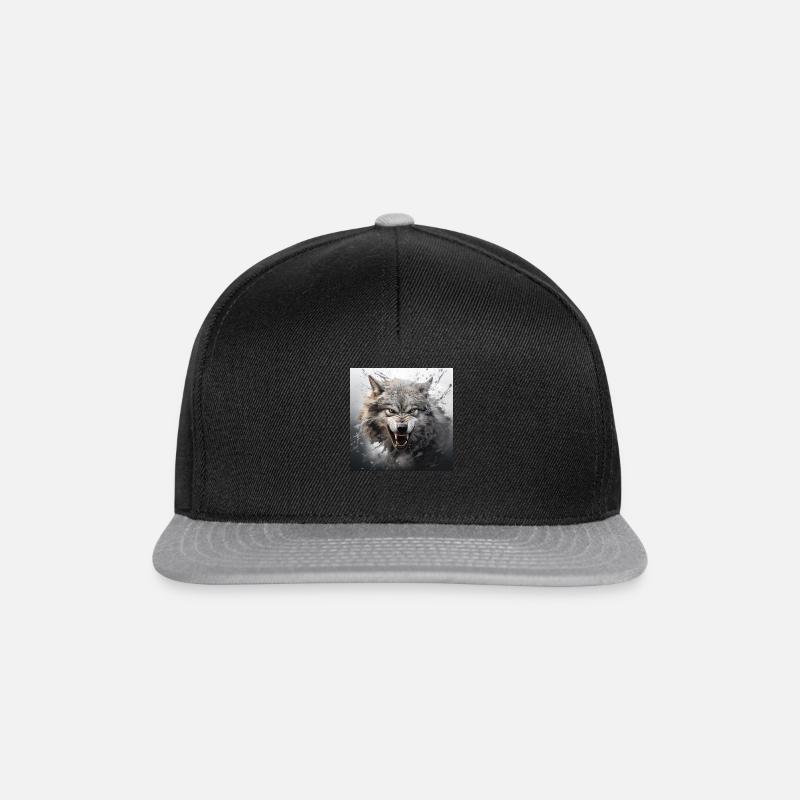 Wolf mit Nebel - Snapback Cap - Schwarz/Grau