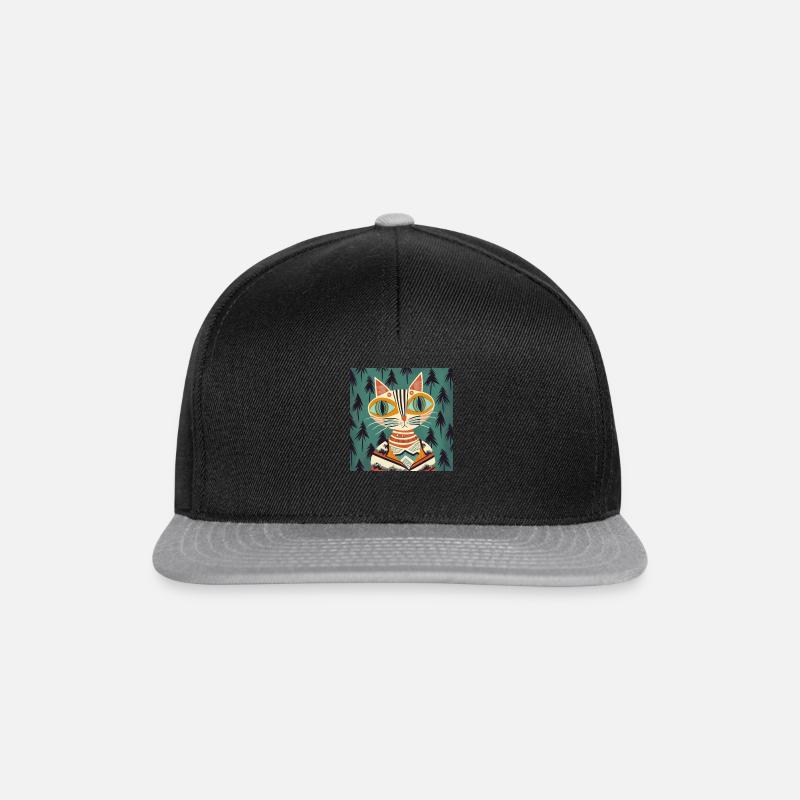 Punk Cat folk art retro - Snapback Cap - black/grey
