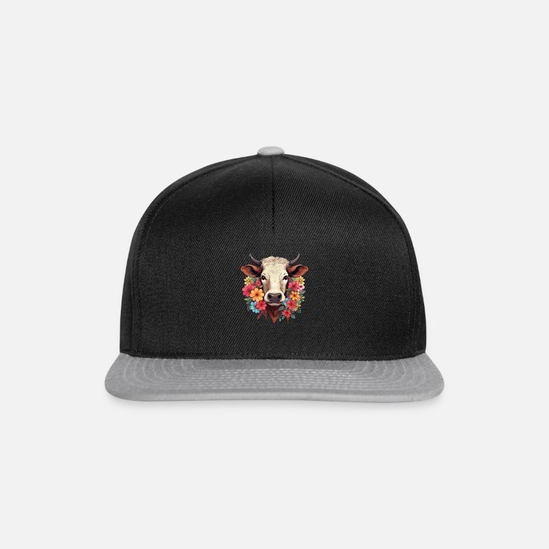 Kuh mit Blumen - Snapback Cap - Schwarz/Grau