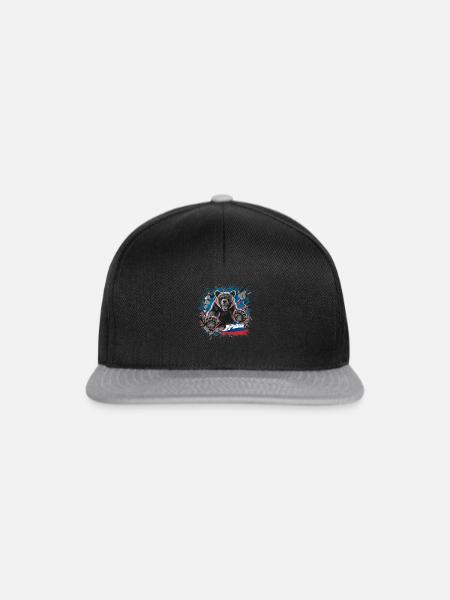 Bär mit russischer Flagge - Snapback Cap - Schwarz/Grau