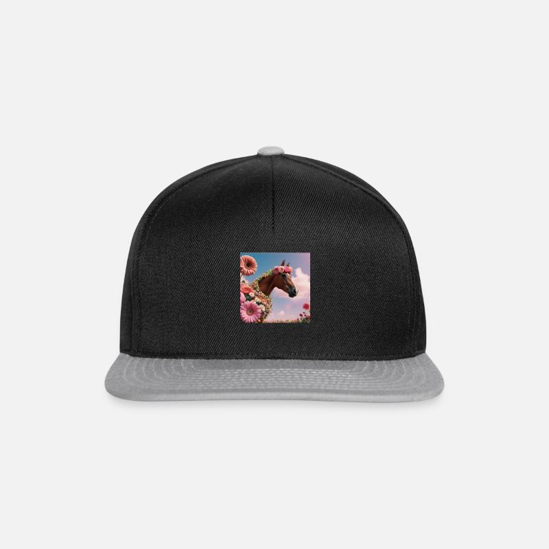 Pferdemädchen : Pferd mit Blumen - Snapback Cap - Schwarz/Grau