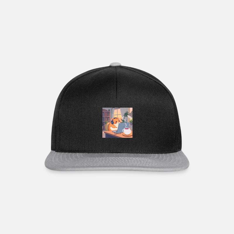 Chill Lofi Hamster – Cozy Anime-Style Desk Scene - Snapback Cap - Schwarz/Grau