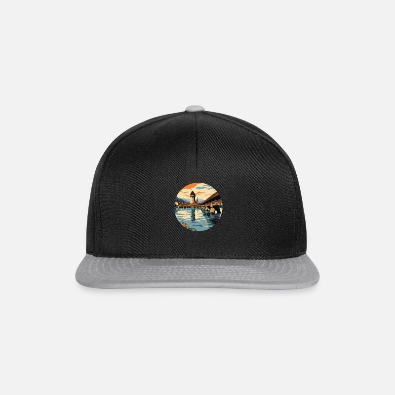 Kapellenbruecke - Schweiz - Snapback Cap - Schwarz/Grau