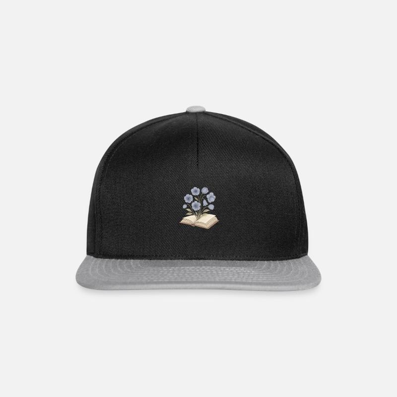 Buch - blaue Blumen - Snapback Cap - Schwarz/Grau