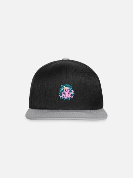 Niedlicher Tintenfisch, rosa, Luftblasen, süß - Snapback Cap - Schwarz/Grau