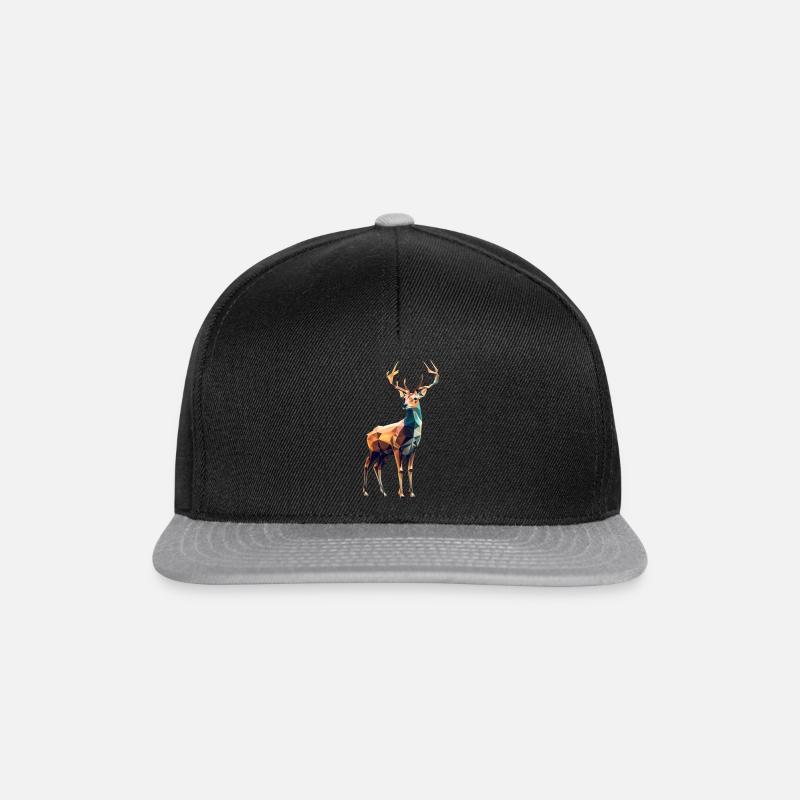 Low Polygon Hirsch - Snapback Cap - Schwarz/Grau