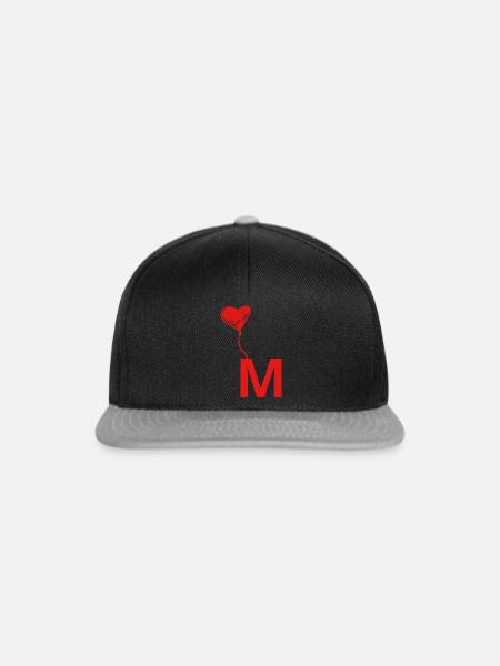 Buchstabe m Herz - Snapback Cap - Schwarz/Grau