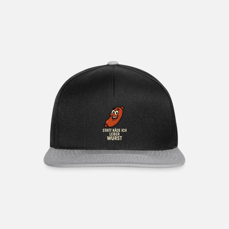 Wurst Spruch – Statt Käse ess ich Leber Wurst - Snapback Cap - Schwarz/Grau