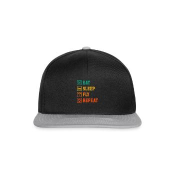 Eat Sleep Fly Repeat Paragliding Parachute Paragli - Snapback Cap - Schwarz/Grau - Vorne