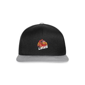 LINUS - Beautiful boy name with T-REX Dino - Snapback Cap - black/grey - Front