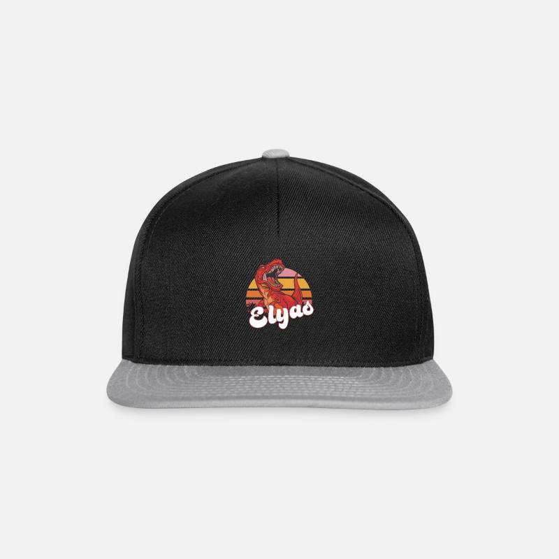 ELYAS - Beau prénom de garçon avec T-REX Dino - Casquette snapback - noir/gris