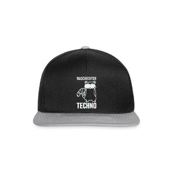Trippy Techno Waschbär - Waschechter Techno - Snapback Cap - Schwarz/Grau - Vorne