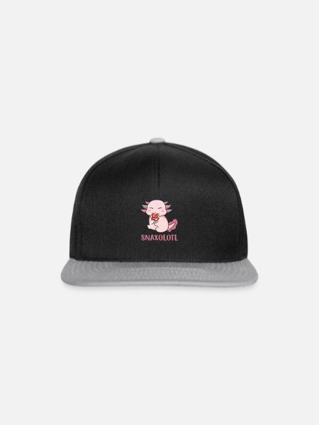 Süßes Axolotl mit Lolli – “Snaxolotl” Design - Snapback Cap - Schwarz/Grau