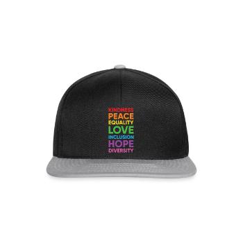 Human Peace Equality Kindness Diversity - Snapback Cap - Schwarz/Grau - Vorne