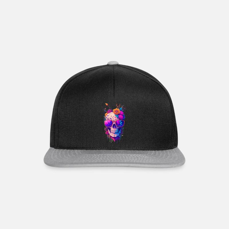 DigitalArt Skull Blumenbrille - Snapback Cap - Schwarz/Grau