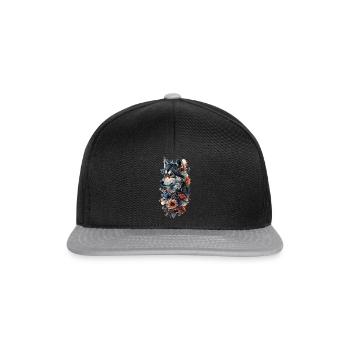 Husky und Blüten - Snapback Cap - Schwarz/Grau - Vorne