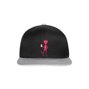 Kleine Monster: Punk-Katzen-Neon-Attitüde - Snapback Cap - Schwarz/Grau - Vorne