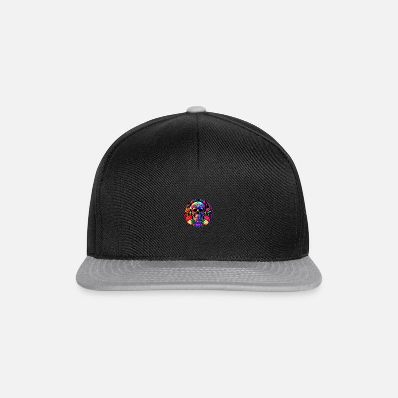 Crâne coloré avec des fleurs - Casquette snapback - noir/gris