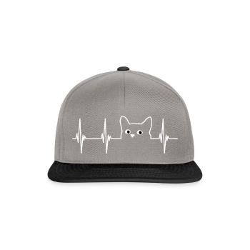 Katze Herzschlag Cat Heartbeat - Snapback Cap - Graphit/Schwarz - Vorne