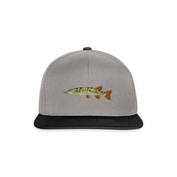 Hecht Fisch Design Logo Fische Hechte Grafik Bild - Snapback Cap - Graphit/Schwarz - Vorne