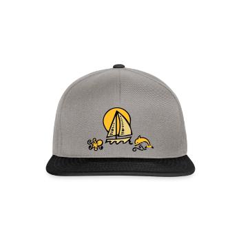 ship dolphin octopus sea - Snapback Cap - graphite/black - Front