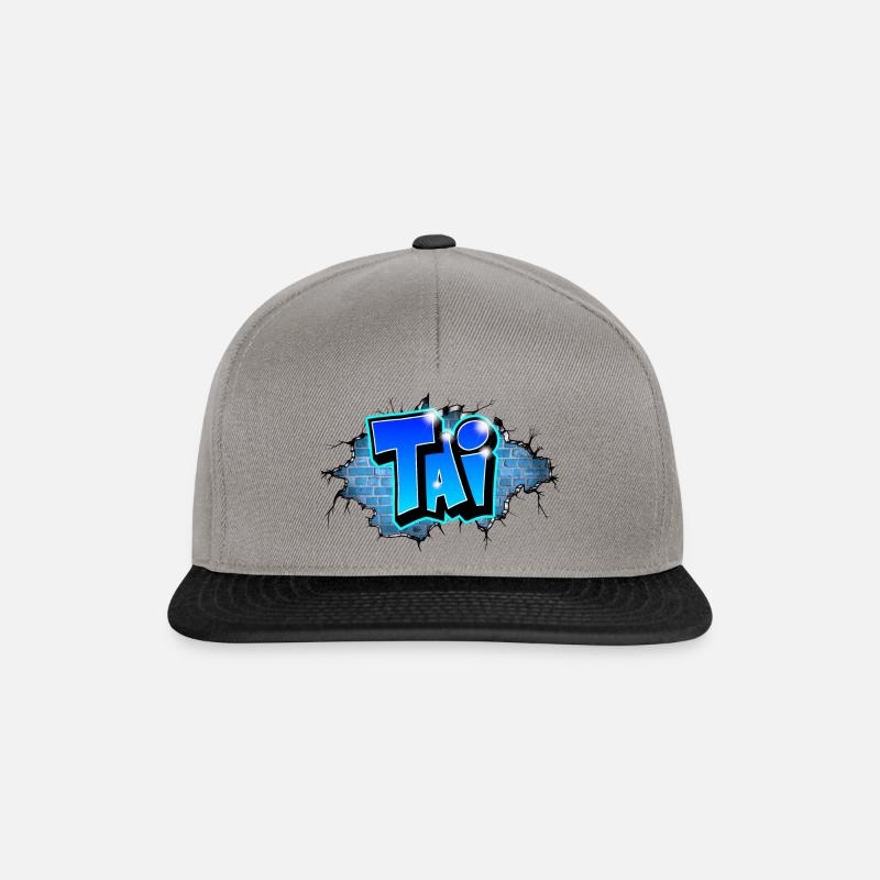 Graffiti TAI Wall Crack Blue Brick - Snapback Cap - graphite/black