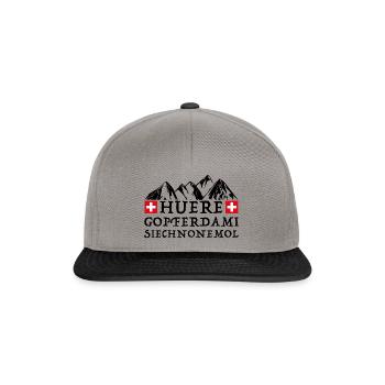 Schweizer Dialekt, lustige Sprüche, Schweiz Fondue - Snapback Cap - Graphit/Schwarz - Vorne