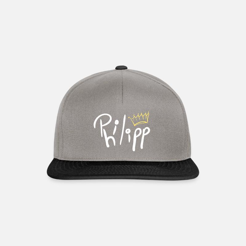 Krone Name Namensschild Philipp - Snapback Cap - Graphit/Schwarz
