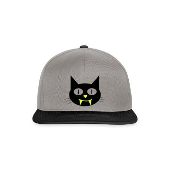Halloween Vampir-Katze mit Eckzähnen - Snapback Cap - Graphit/Schwarz - Vorne