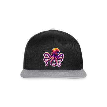 Lasst den Kraken frei! Farbenfroher Poly-Oktopus - Snapback Cap - Schwarz/Grau - Vorne