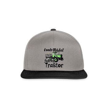 Coole Mädel fahren Traktor - MB Trac - Unimog - Snapback Cap - Graphit/Schwarz - Vorne