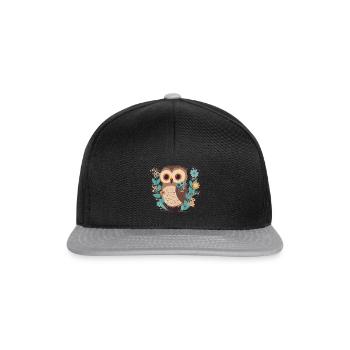 Cute owl in the flower forest 4 - Snapback Cap - black/grey - Front