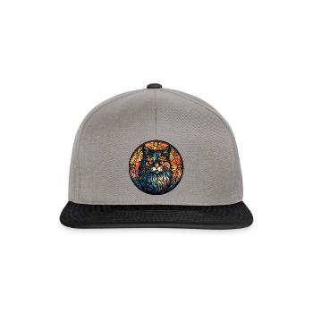 Cymric Katzenrasse Aquarellglas - Snapback Cap - Graphit/Schwarz - Vorne