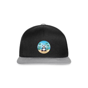 Panda-Karikatur-Yoga-Strand-Sommer-Illustration - Snapback Cap - Schwarz/Grau - Vorne