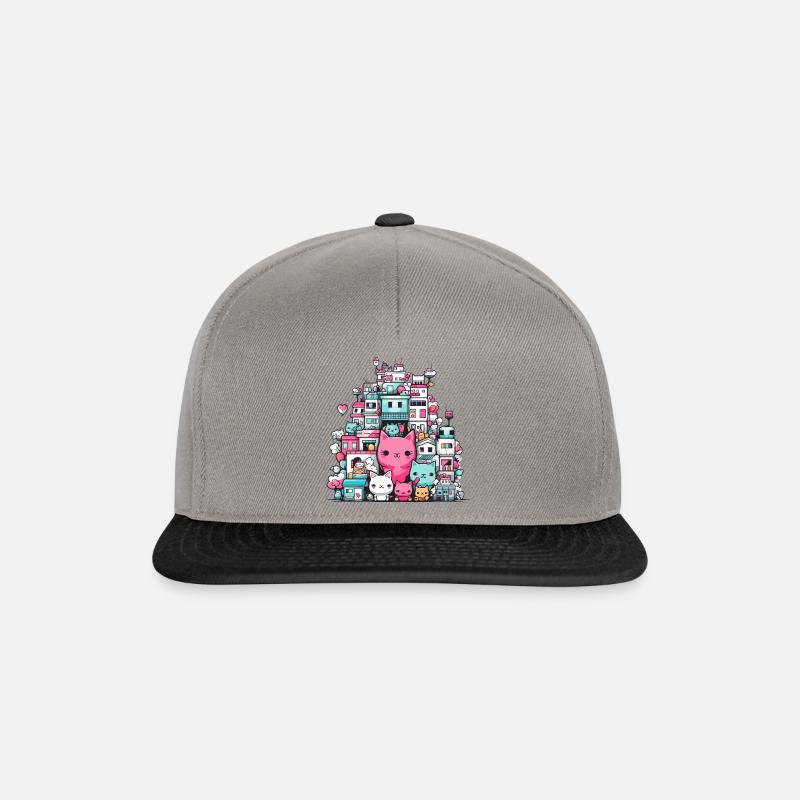 Chatons mignons dans de jolies maisons dans un style kawaii - Casquette snapback - gris graphite/noir