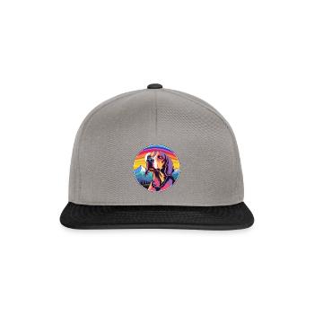 American English Coonhound Dog Breed Cartoon Kawai - Snapback Cap - graphite/black - Front