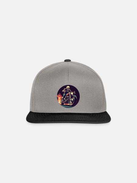 Skelett auf Motorrad Flammen - Snapback Cap - Graphit/Schwarz