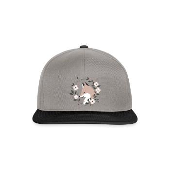 Fuchs mit Blumen - Snapback Cap - Graphit/Schwarz - Vorne