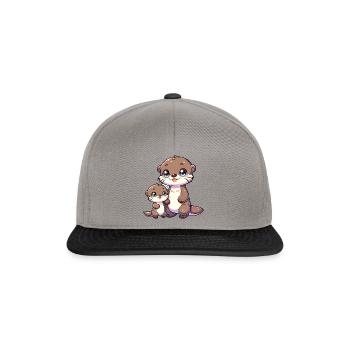 Niedliche Otterfamilie Cartoon Illustration - Snapback Cap - Graphit/Schwarz - Vorne