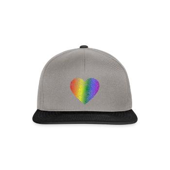 Gay Pride Herz Fingerabdruck LGBT Regenbogenfarben - Snapback Cap - Graphit/Schwarz - Vorne
