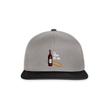 Brot und Wein Frankreich Baguette Rotwein Spruch - Snapback Cap - Graphit/Schwarz - Vorne