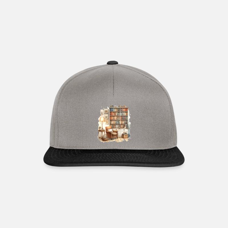 Gemütliche Heimbibliothek in Wasserfarbe - Snapback Cap - Graphit/Schwarz