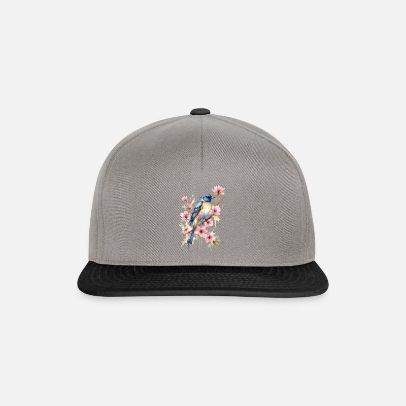 Singvogel auf Blütenzweig - Aquarellkunst - Snapback Cap - Graphit/Schwarz
