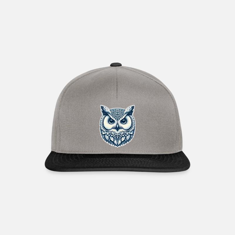 Eulenkopf (dunkelblau) - Snapback Cap - Graphit/Schwarz