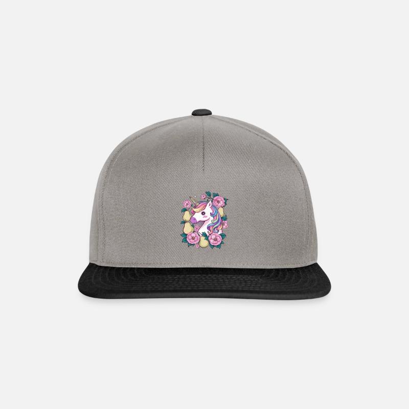 Kawaii Unicorn with Pears & Flowers - Snapback Cap - graphite/black