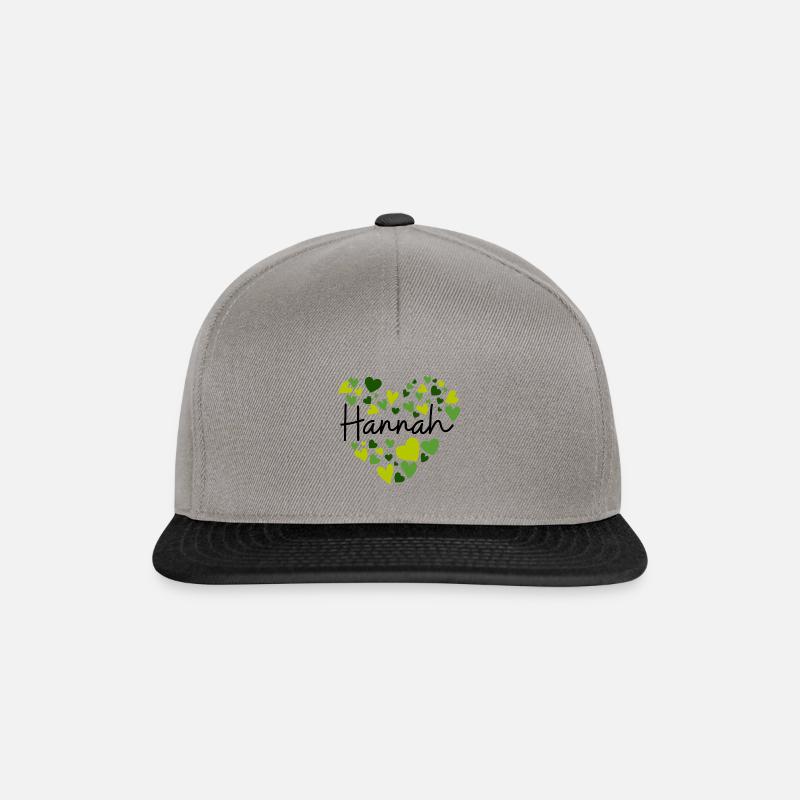 Hannah Name Design con cuori verdi a forma di cuore - Snapback Cap - grigio grafite/nero
