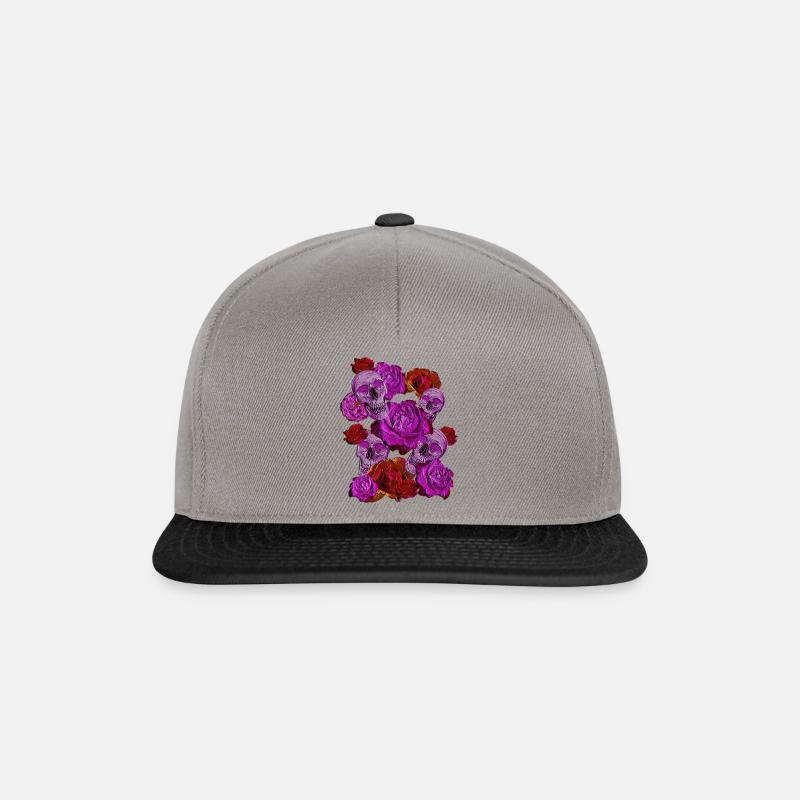 Skulls and Roses lila - Snapback Cap - Graphit/Schwarz