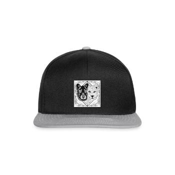 Monochromes Wolf & Hund Design - Snapback Cap - Schwarz/Grau - Vorne