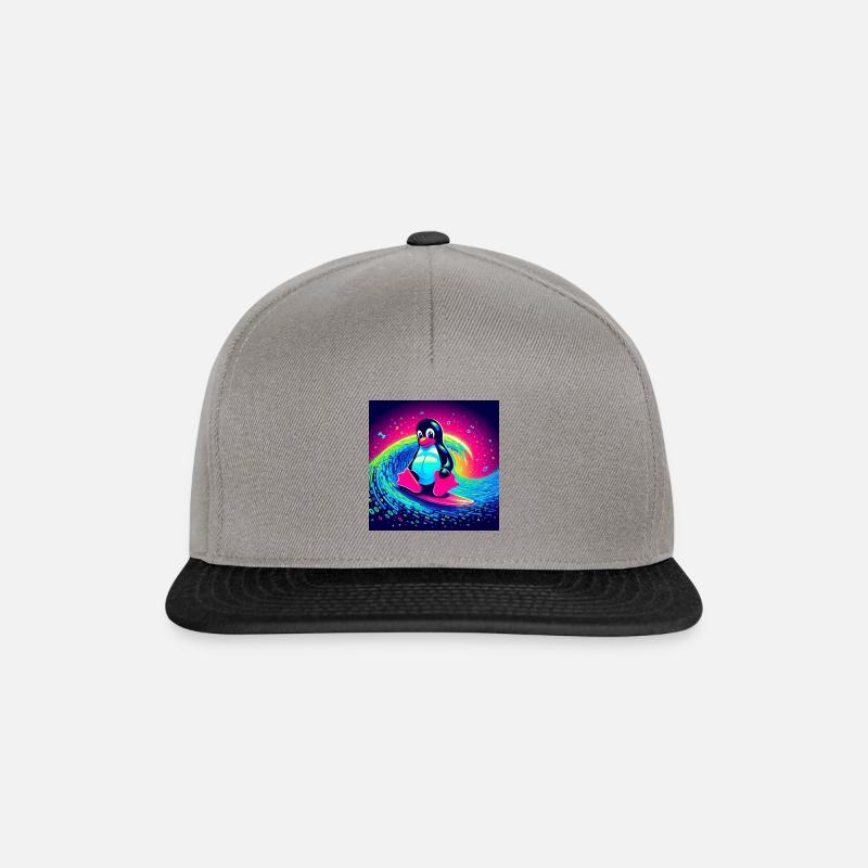 Pinguin der auf der Welle Reitet - Snapback Cap - Graphit/Schwarz